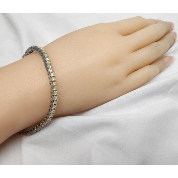 14K Solid White Gold Designer Princess Cut Diamond Tennis Link Bracelet 7.25" L - Picture 9 of 16